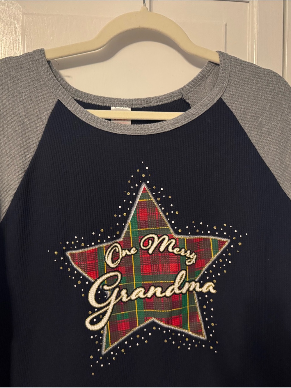 Holiday Time One Merry Grandma Waffle Knit Thermal Top 1X